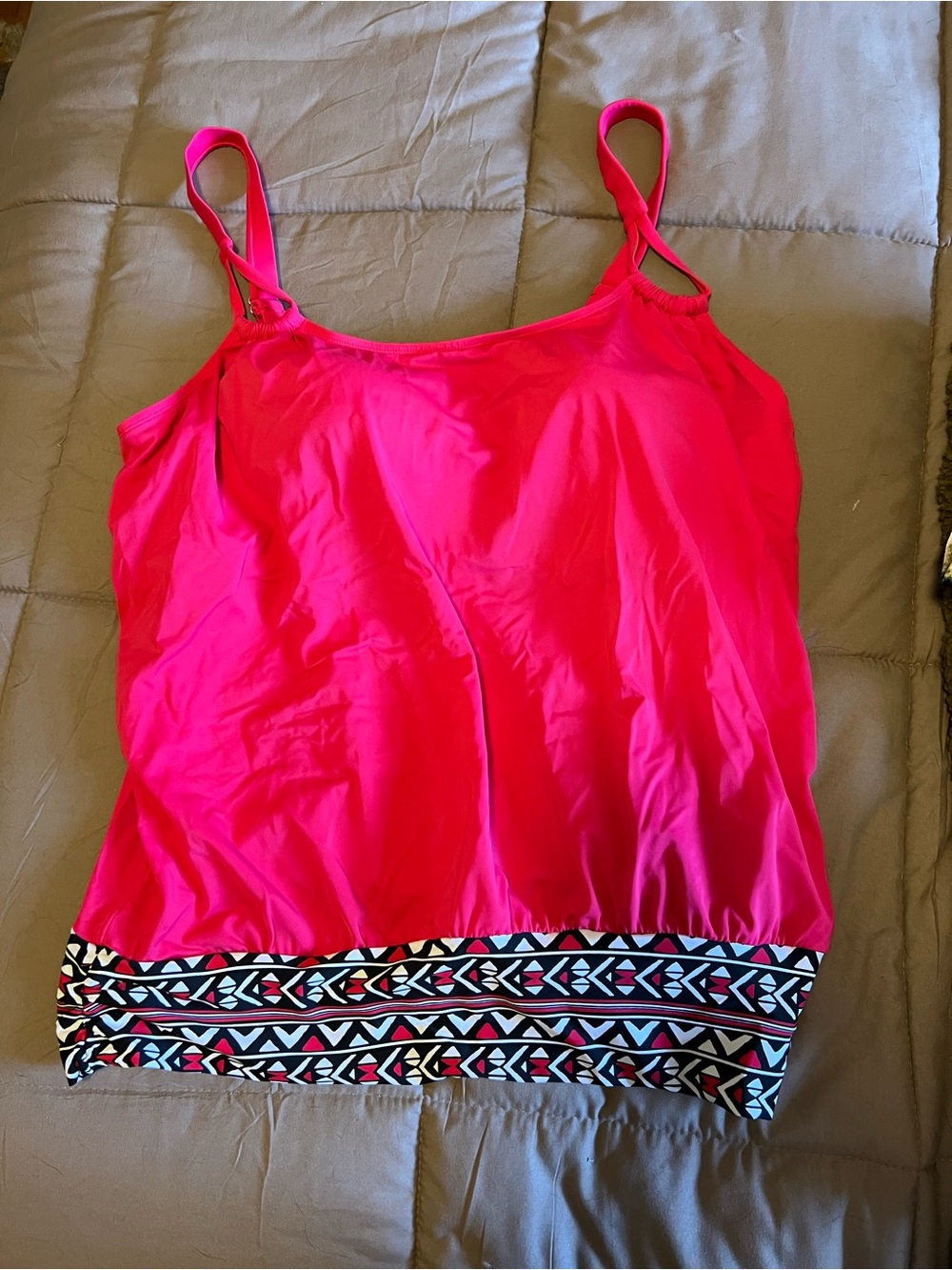 Swimsuits For All Hot Pink Tankini with Geometric Trim